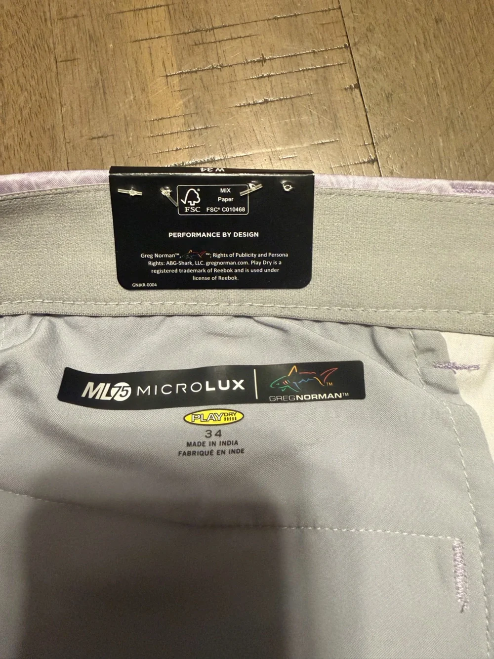 Greg Norman ML75 Microlux Golf Pants in Light Gray with Lavender Trim
